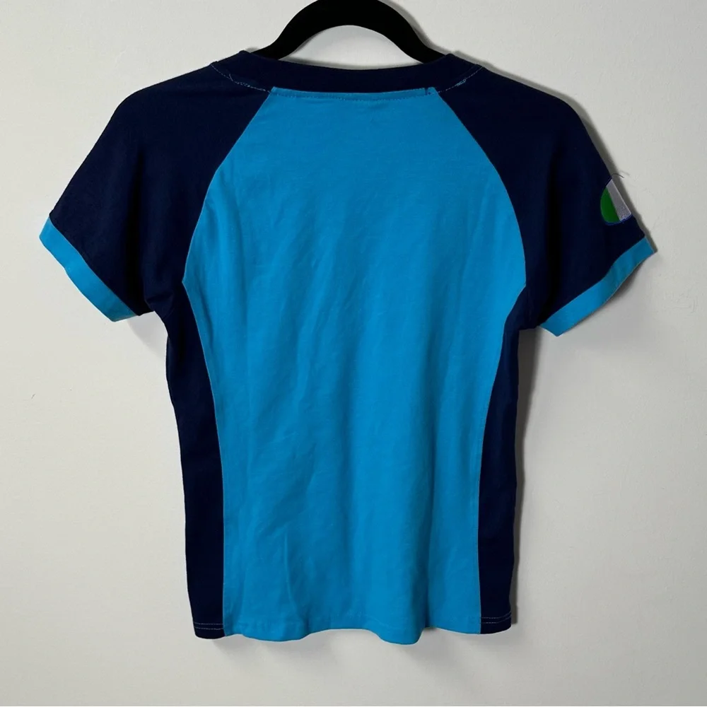 Y2K ITALIA women's blue graphic embroidered italy v-neck tee, M. - Picture 2 of 2